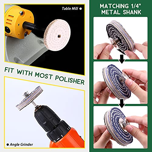 Keadic 8 Pcs 3 Inches Buffing Polishing Wheel Kit 3 pcs Polish Compound, Soft/Fine/Medium/Coarse/Rough Buffer Wheels with 3/8" Arbor Hole Arbor Hole for Bench Grinder - size: 3'' Buffering wheel Kit