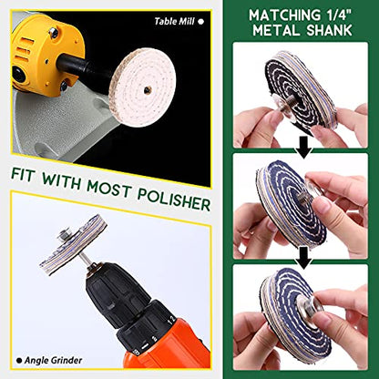 Keadic 8 Pcs 3 Inches Buffing Polishing Wheel Kit 3 pcs Polish Compound, Soft/Fine/Medium/Coarse/Rough Buffer Wheels with 3/8" Arbor Hole Arbor Hole for Bench Grinder - size: 3'' Buffering wheel Kit