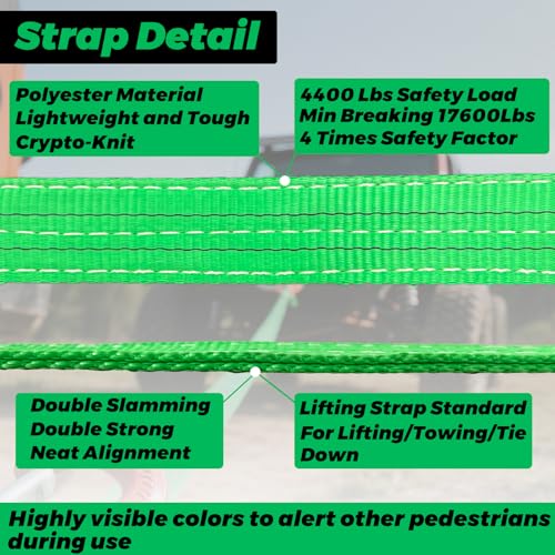 HENBOW Heavy Duty Flat Lift Sling with D Ring Shackle,8'X2 Lift Sling Straps 4400 lbs Safety Load，Web Sling for Hoist Car Tree Saver Winch Recovery - size: 2 Inch × 8 FT