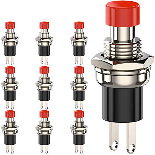 Momentary Push Button Switch, 1A 250VAC SPST Mini Pushbutton Switches Normally Open(NO) Red Cap - 10pcs - color: Red, size: NO-10