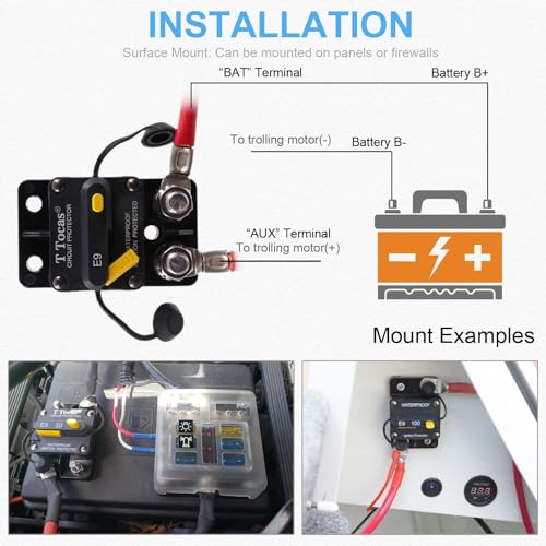 E9 3/8" Studs 40 Amp Circuit Breaker w/Manual Reset Waterproof UL - size: 3/8" Studs -40A