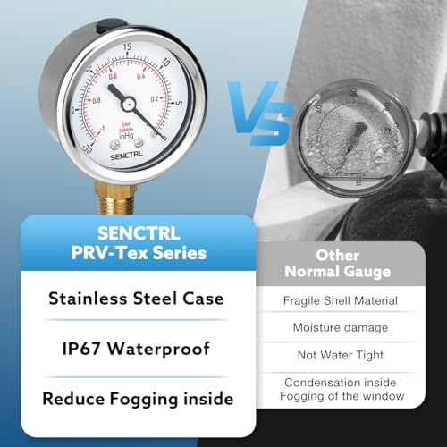 SENCTRL 30inHg Vacuum Pressure Gauge, 1/4" NPT Lower Mount - size: -30inHg-0, style: Lower Mount