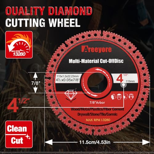 4.5 x 7/8 Inch Diamond Cut Off Wheel for Metal, Angle Grinder Disc