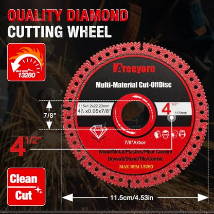 4.5 x 7/8 Inch Diamond Cut Off Wheel for Metal, Angle Grinder Disc