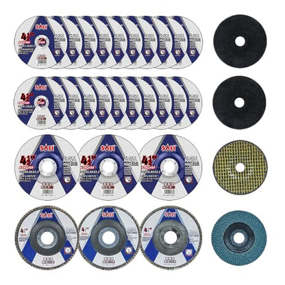 SALI 26pcs Grinding & Cutting Wheels 4.5" Set,Angle Grinder Wheel Set,20pcs Cut Off Wheels,3pcs Grinding Wheel,3pcs 4.5” Flap Discs, with 7/8" Arbor for Angle Grinder for Cutting Grinding