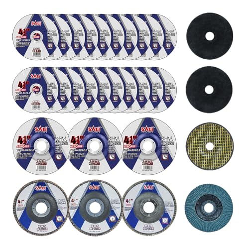 SALI 26pcs Grinding & Cutting Wheels 4.5" Set,Angle Grinder Wheel Set,20pcs Cut Off Wheels,3pcs Grinding Wheel,3pcs 4.5” Flap Discs, with 7/8" Arbor for Angle Grinder for Cutting Grinding