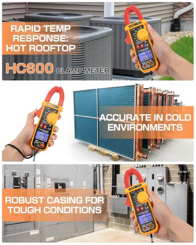 HC600 Clamp Meter for Electrician HVAC,600A True RMS Multimeter Cap 10000uF