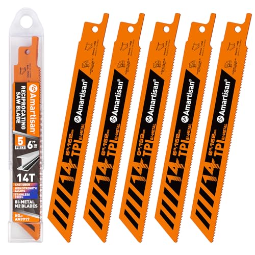 AMARTISAN 5-Piece 6 Inch 14TPI Heavy Metal Cutting Reciprocating Saw Blades,Suitable for Metal Cutting, Pipes, and Steel Bars - size: 6-Inch Metal Blade (5-Piece)