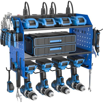 Power Tool Organizer Wall Mount 3 Layer Charging Station with 6 Outlets - color: Blue