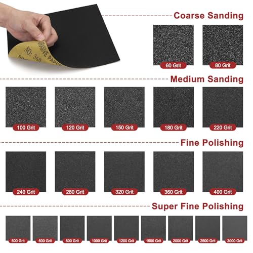 45Pcs Sand Paper 3.6x9Inch 120Grit Silicon Carbide Sandpaper Sheets - size: 3.6 x 9 Inch(120 Grit)
