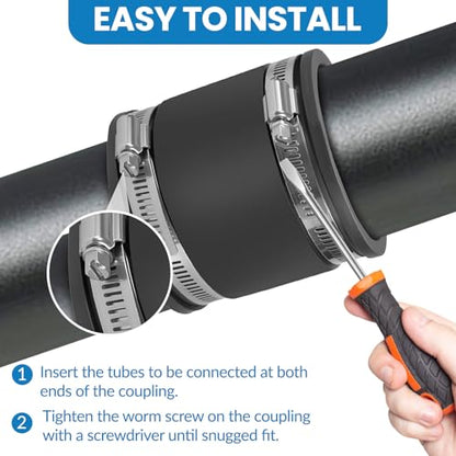 2 Pcs 2 IN Flexible PVC Pipe Coupling with Stainless Steel Clamps Fit 2 IN Nominal Pipes, Couplers for Plastic and Copper Pipe Plumbing Connections, Drain Repair, Dust Hose - size: 2 in