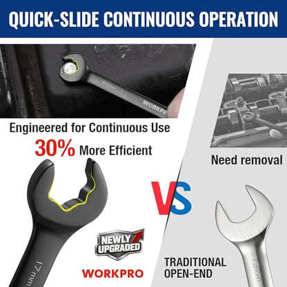 WORKPRO 8-piece Anti-Slip Ratcheting Wrench Set with Quick-Slide Open End - style: Metric + Quick Release