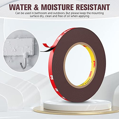 Double Sided Tape, Heavy Duty Mounting Tape Waterproof Foam Tape, 32FT Length, 0.39IN Width for LED Strip Lights, Home/ Office Decor, Made of 3M VHB Tape - size: 33FT
