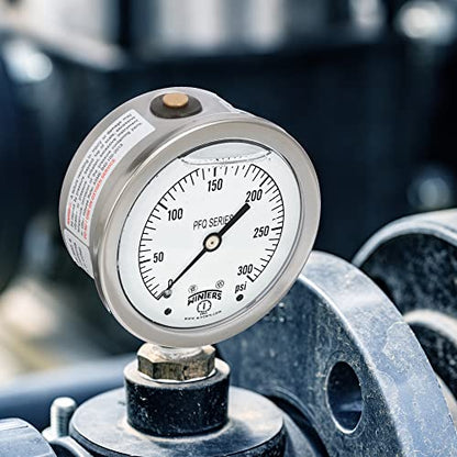 Winters 2-1/2" Dial Size, Liquid Filled Industrial Pressure Gauge, Brass Internals, 304 Stainless Steel Case, Single Scale 0-300 psi, 1.5% Acc, 1/4" NPT Bottom Mount, Glycerin Filled Pressure Gauge - style: 0/300 PSI