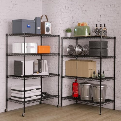 Meet perfect 4-Tier Wire Shelving Unit with Wheels, 36x14x62 in, Black - color: Black, size: 4-Tier, 62"H × 36"W × 14"D
