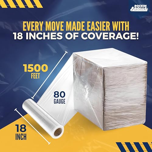 Rockin Rolls Stretch Film Shrink Wrap 18" x 1500 FT x 80 Gauge, 4 Rolls - color: Clear, size: 4 Rolls