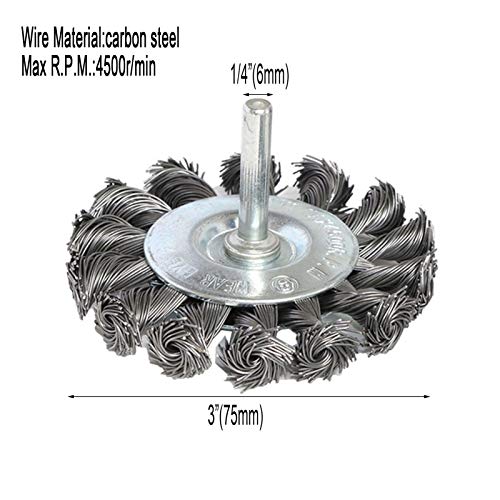 3PCS 3 Inch Knotted Wire Wheel Brushes Kit for Drill with 1/4-Inch Shank,Twist Brush Set Perfect for Rust Removal, Corrosion and Paint,Wire Wheels for Power-Operated Grinders (Pack of 2) - size: 3 inches (Pack of 2)