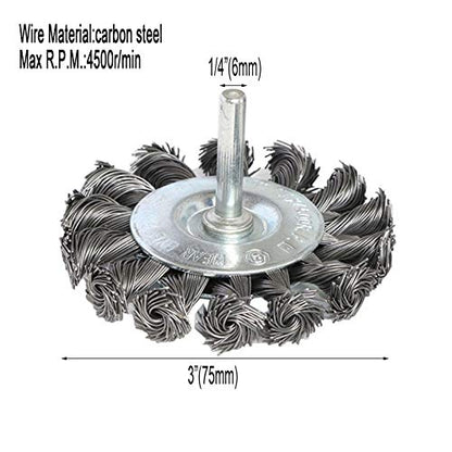 3PCS 3 Inch Knotted Wire Wheel Brushes Kit for Drill with 1/4-Inch Shank,Twist Brush Set Perfect for Rust Removal, Corrosion and Paint,Wire Wheels for Power-Operated Grinders (Pack of 2) - size: 3 inches (Pack of 2)