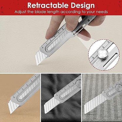 BIBURY 2 Pack 18mm Retractable Utility Knife, Stainless Steel Box Cutter - color: Silver