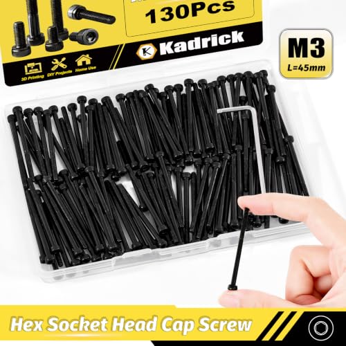 KADRICK 130PCS M3 x 45mm Hex Socket Head Cap Screws, Partially Threaded - size: M3x45MM 130PCS