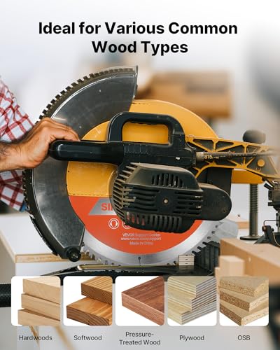 VEVOR Circular Saw Blade, 12 inch Diameter, 80 Sharp Alloy Teeth, 1 inch Arbor, Fine Finish, Wood Cutting Blade for Circular Saw, with Noise-Reducing Heat Vents, for Cutting Plywood, OSB, Hardwood - size: 12“ & 80T