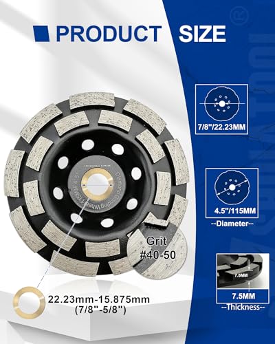 SHDIATOOL 4-1/2 Inch Diamond Concrete Grinding Cup Wheel for Angle Grinder - size: 4.5 Inch, style: Double Rows