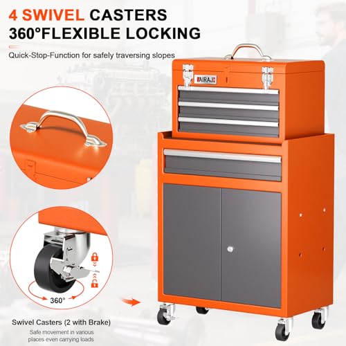 4 Drawer Rolling Tool Chest with 360° Wheels,40"Detachable 2-in-1 Tool Box - color: Orange‌, size: 4-drawer tool chest