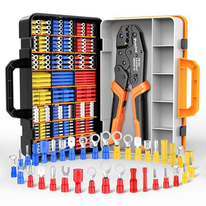 Preciva Crimping Tool for Insulated Terminals Wire Connectors, AWG20-10 Ratchet Crimper with 425 Pcs Insulated Terminals Connectors