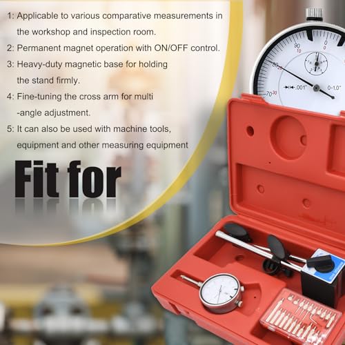 Dial Indicator with Magnetic Base and Point Precision Inspection Set, Dial Test Indicator Long Arm 0-1" Professional Gauge 0.001", Magnetic Dial Indicator Base Holder with Fine Adjustment