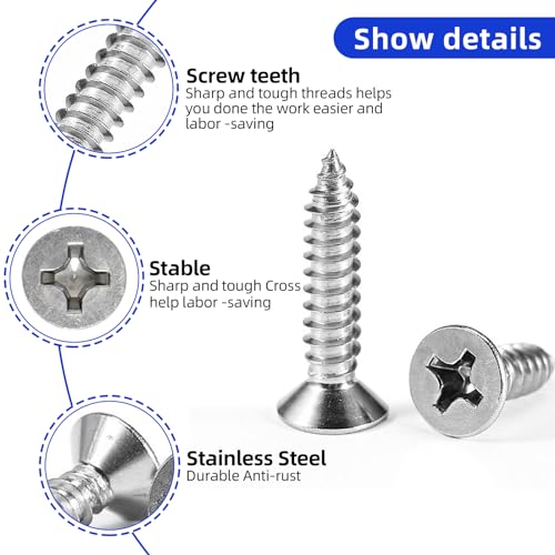 #8 x 2 Flat Head Sheet Metal Screws Phillips Drive Wood Screws, 304 Stainless Steel 18-8, Pack of 50 - color: Silver, size: #8 x 2"
