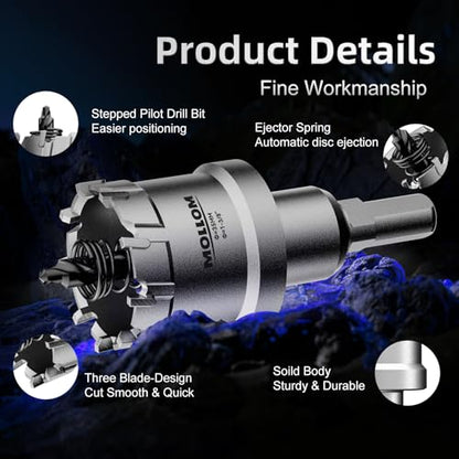Mollom 1-7/8" (48mm) 2Pcs Heavy Duty Carbide Hole Saw with 3 Pilot bit - size: 48mm | 1-7/8" - 2PCS