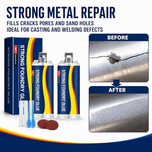 Metal Repair Glue for Steel Aluminum and Iron 2PCS 85ml Strong Foundry Glue for Casting Cracks Holes and Defects High Temperature Resistant Welding Glue, Two-Part Epoxy Metal Filler