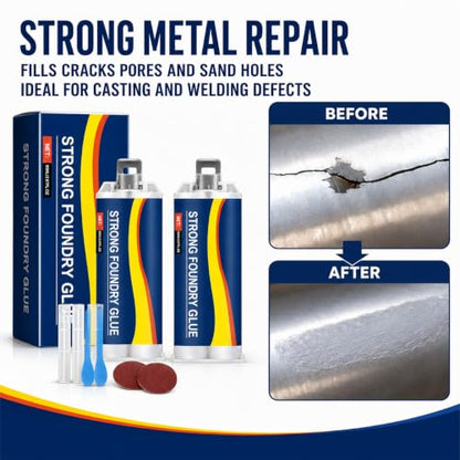 Metal Repair Glue for Steel Aluminum and Iron 2PCS 85ml Strong Foundry Glue for Casting Cracks Holes and Defects High Temperature Resistant Welding Glue, Two-Part Epoxy Metal Filler