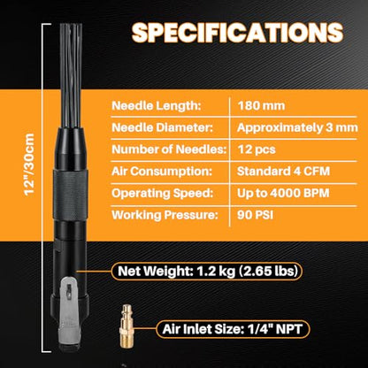 MAOPINER Compact Air Needle Scaler, Pneumatic Rust & Paint Removal Tool