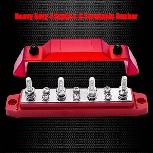 Ampper 4 x M6 Posts Power Distribution Block BusBar 6 M4 Screws, 6.3" Red - color: Red, size: 4M6+6M4