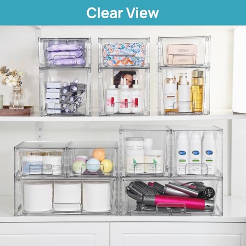 Vtopmart Clear Stackable Storage Drawers, 5 Pack Multi-Size Organizer Set - style: 1 Wide+2 Medium+2 Small