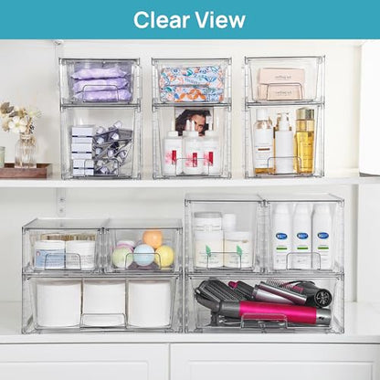 Vtopmart Clear Stackable Storage Drawers, 7 Pack Multi Size Set - style: 1 Wide+2 Medium+4 Small