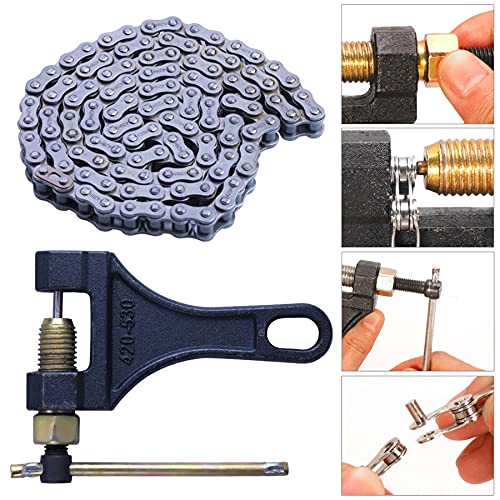428H Motorcycle Chain+ Chain Breaker,104-links Heavy Duty Drive Chain - size: 104