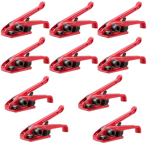 Poly Strapping Tensioner & Cutter Manual Banding Tools Windlass for 1/2" -3/4" Width Polyester Polyproplyn Strap（Red-10 Pack） - color: Red-10Pack