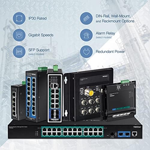 TRENDnet 16-Port Industrial Unmanaged Gigabit PoE+ DIN-Rail Switch,TI-PG162 - style: 14 Port Switch w/ 2 SFP Slots