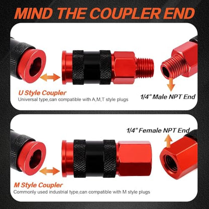 25Pcs 1/4" NPT Universal Air Coupler Plug Kit Aluminium Alloy