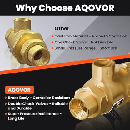 1/2" 9D-M3 Backflow Preventer, Brass Dual Check Valve with Intermediate Atmospheric Vent, 1/2 Inch back flow preventer valve Female Union, Vertical or Horizontal Install - size: 1/2 Inch