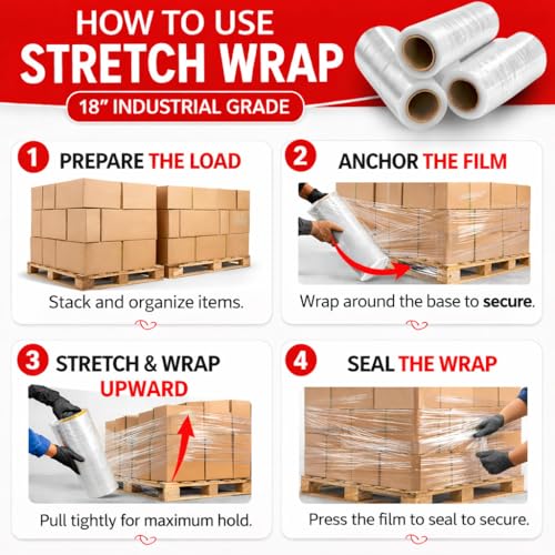 Simply Cool 80 Pack Stretch Wrap 18 Inch 80 Gauge Shrink Wrap - color: Clear, size: 80 Pack