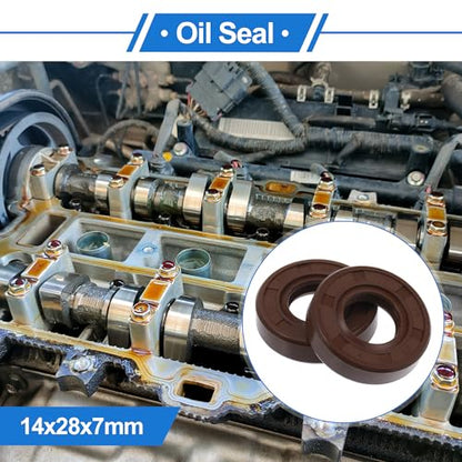 Universal Oil Seal TC Double Lip W Steel Spring Seal Ring Rotary Shaft Seal 14x28x7mm High Pressure FKM Rubber Brown 2 Pcs - size: 14x28x7mm