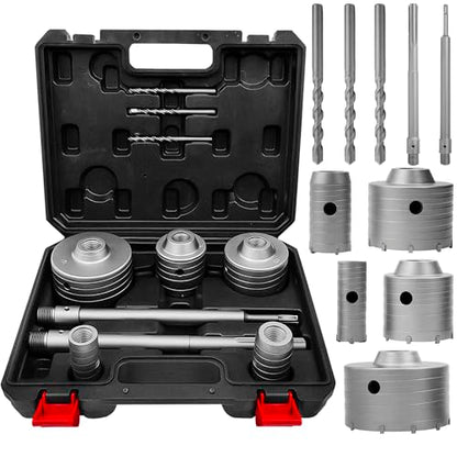10PCS Concrete Hole Saw Kit with 3 Drill Bits and SDS Plus & Max Shank, Masonry Hole Saw Kit Size 30, 40, 65, 80, 100 MM for Brick, Block, Concrete Drilling.