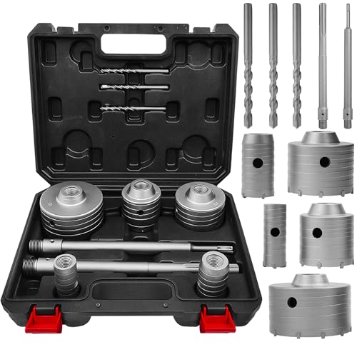 10PCS Concrete Hole Saw Kit with 3 Drill Bits and SDS Plus & Max Shank, Masonry Hole Saw Kit Size 30, 40, 65, 80, 100 MM for Brick, Block, Concrete Drilling.