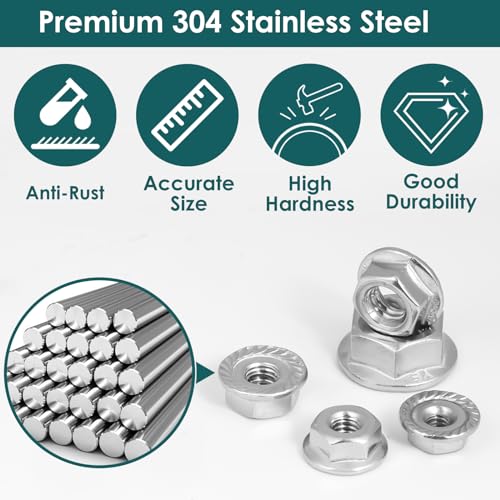 M5x0.8mm Serrated Flange Nuts 100Pcs,Stainless Steel Hexagon Flange Hex Lock Nuts - size: M5 100pcs