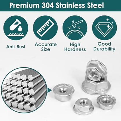M5x0.8mm Serrated Flange Nuts 100Pcs,Stainless Steel Hexagon Flange Hex Lock Nuts - size: M5 100pcs