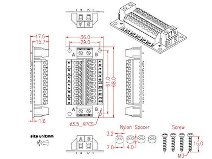 16Amp AC/DC 2x12 Position Terminal Block Distribution Module
