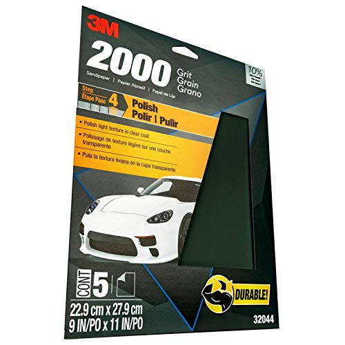 3M Wetordry™ Sandpaper, 2000 Grit, 9 in x 11 in, 5 Sheets, Use for Wet and Dry Sanding, Longer Lasting Sandpaper, Great for Auto Body Repair, Smooth Finish, Waterproof Backing for Wet Sanding (32044) - size: 9 in x 11 in